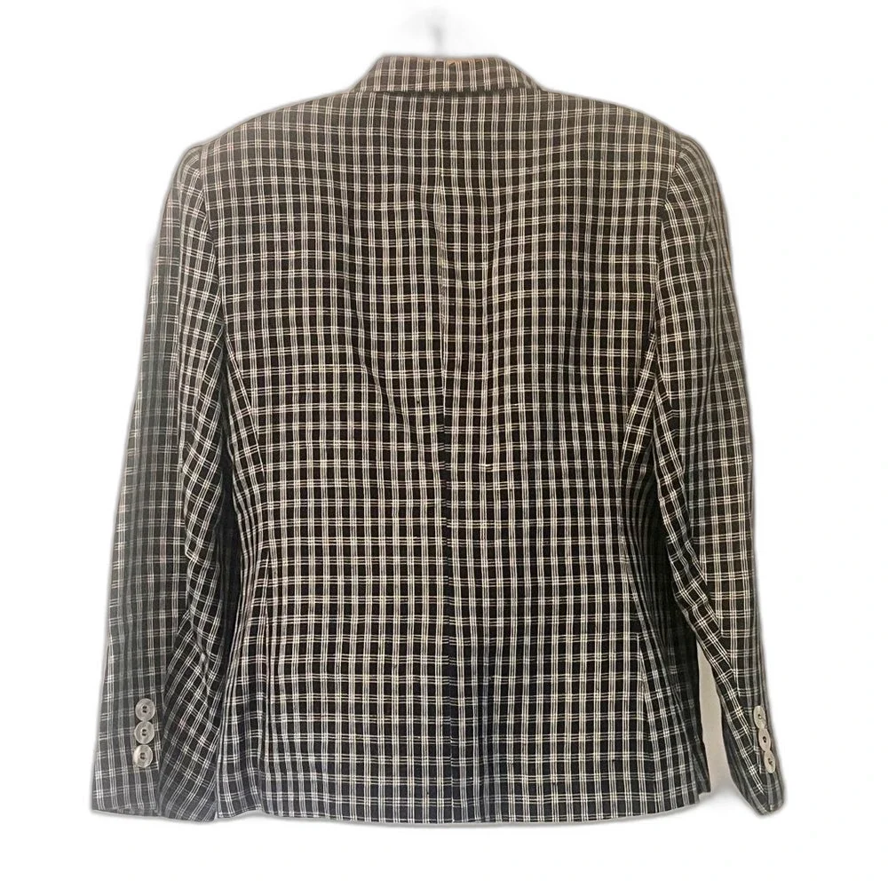 NWT VTG Giorgio Sant’ Angelo Linen Rayon Check Blazer Womens 10p Navy Blue White